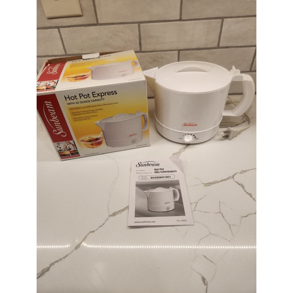Sunbeam Hot Pot Express Adjustable Heat 32 Ounces Quick Heating White NOB